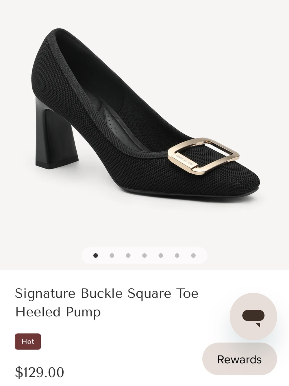 Square-Toe Mid Block Heel Pump with Gold Buckle - Black